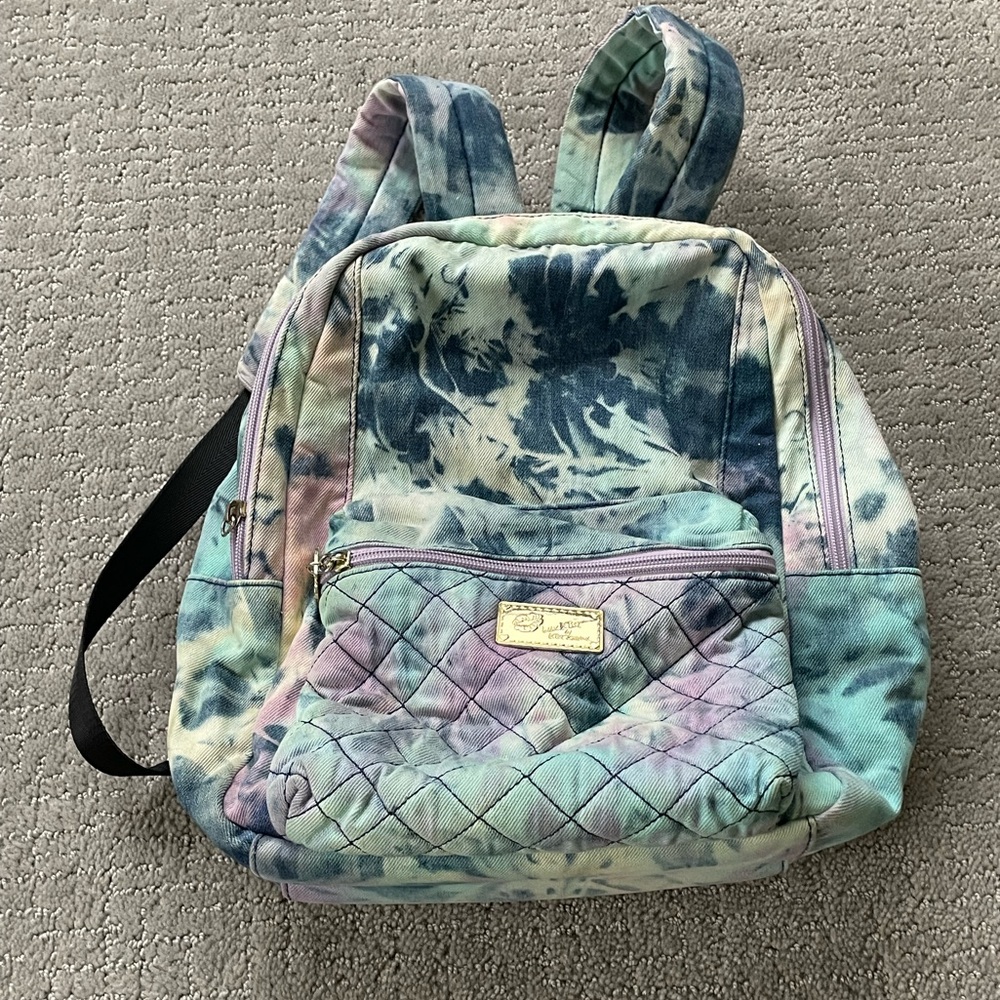 Luv BETSEY JOHNSON Purse Mini Backpack Medium Bag White Blue Purple Tie-dye